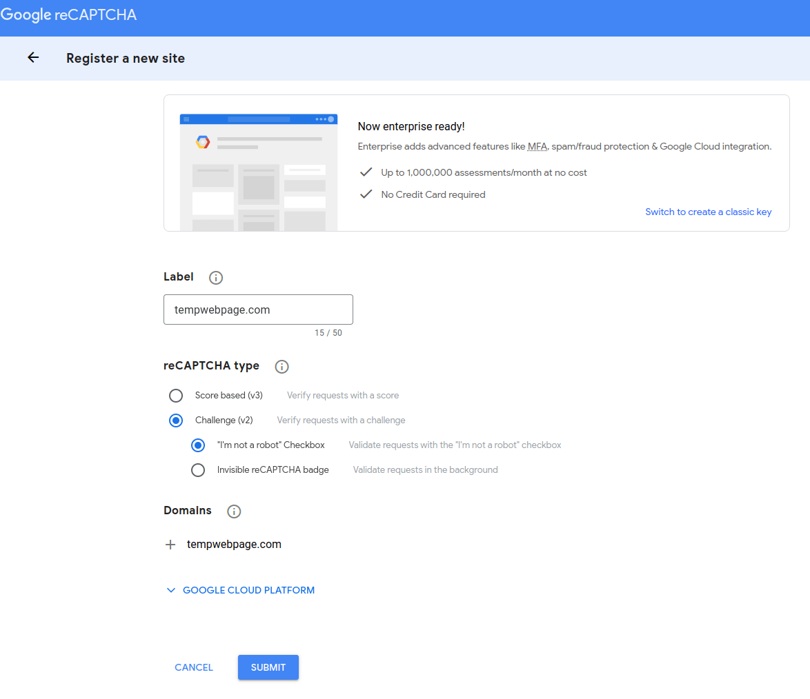 How to generate Google reCAPTCHA Keys